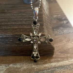 Cross charm and necklace, 18KGP